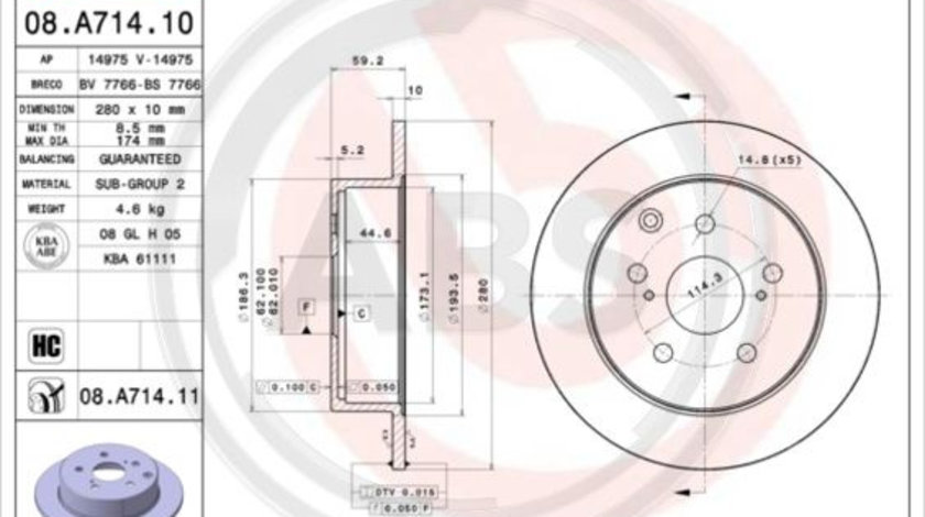 Disc frana puntea spate (08A71411 ABS) TOYOTA