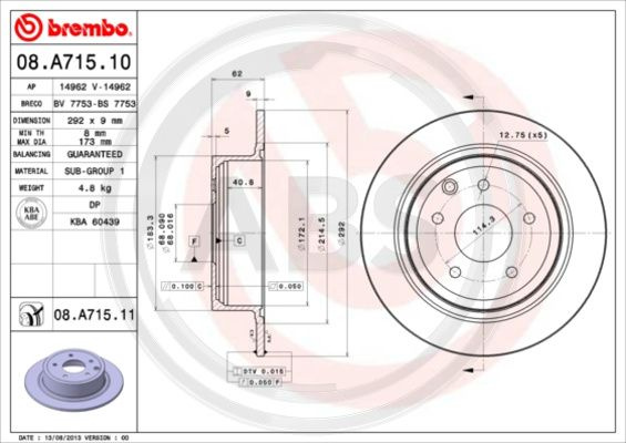 Disc frana puntea spate (08A71511 ABS) FENGSHEN,NISSAN,NISSAN (DFAC)