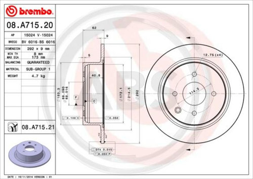 Disc frana puntea spate (08A71521 ABS) NISSAN,NISSAN (DFAC)