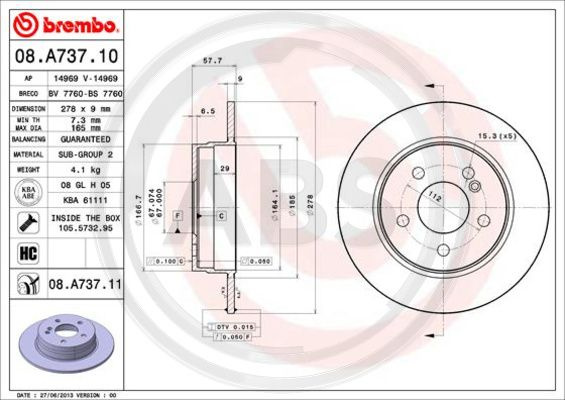 Disc frana puntea spate (08A73711 ABS) MERCEDES-BENZ,MERCEDES-BENZ (BBDC)