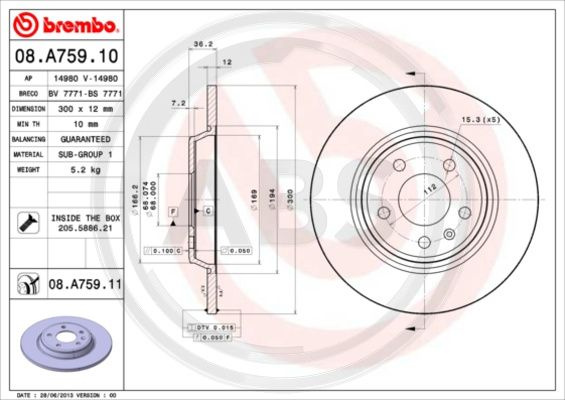 Disc frana puntea spate (08A75911 ABS) AUDI,AUDI (FAW)