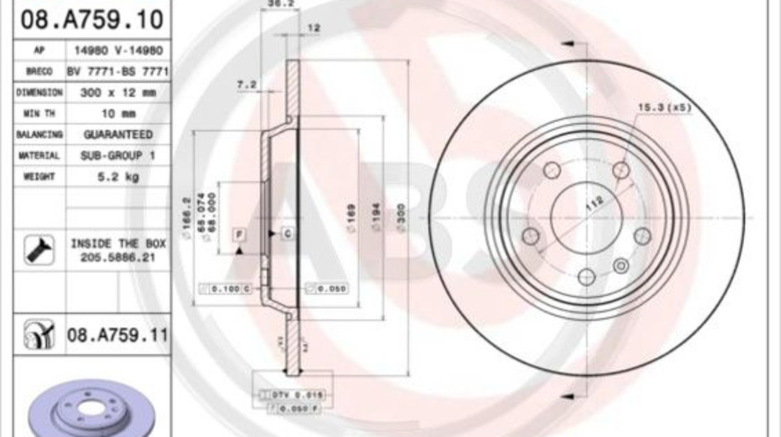 Disc frana puntea spate (08A75911 ABS) AUDI,AUDI (FAW)