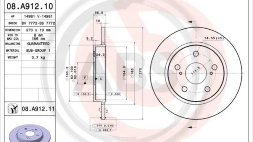 Disc frana puntea spate (08A91211 ABS) TOYOTA