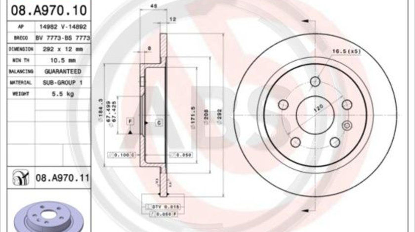 Disc frana puntea spate (08A97011 ABS) BUICK (SGM),CHEVROLET,CHEVROLET (SGM),OPEL,SAAB,VAUXHALL