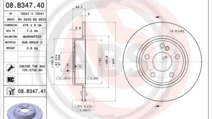 Disc frana puntea spate (08B34741 ABS) MERCEDES-BENZ