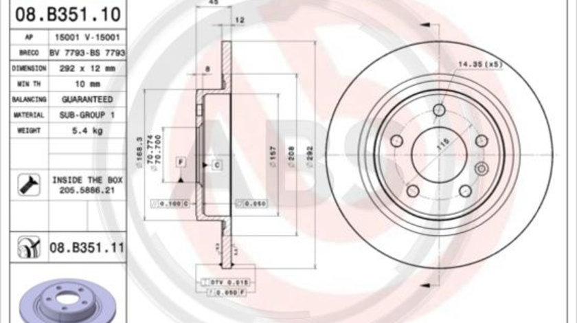 Disc frana puntea spate (08B35111 ABS) BUICK (SGM),CHEVROLET,CHEVROLET (SGM),OPEL,VAUXHALL