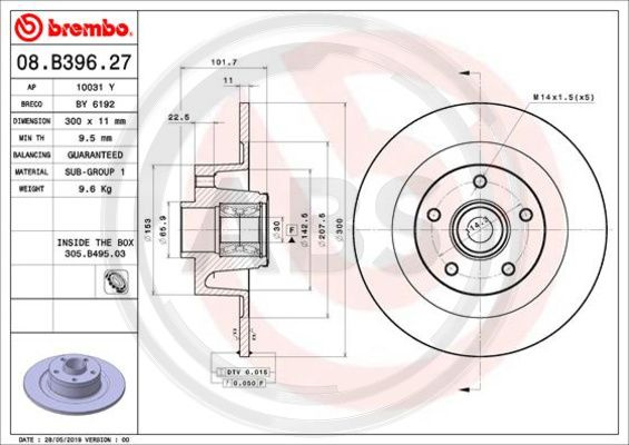 Disc frana puntea spate (08B39627 ABS) RENAULT