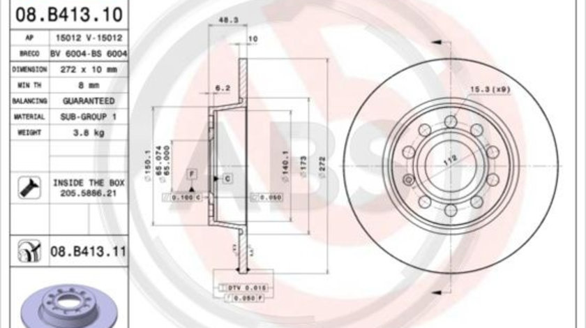 Disc frana puntea spate (08B41311 ABS) AUDI,AUDI (FAW),CUPRA,SEAT,SKODA,SKODA (SVW),VW,VW (FAW),VW (SVW)