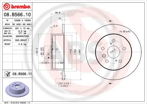 Disc frana puntea spate (08B56611 ABS) TOYOTA