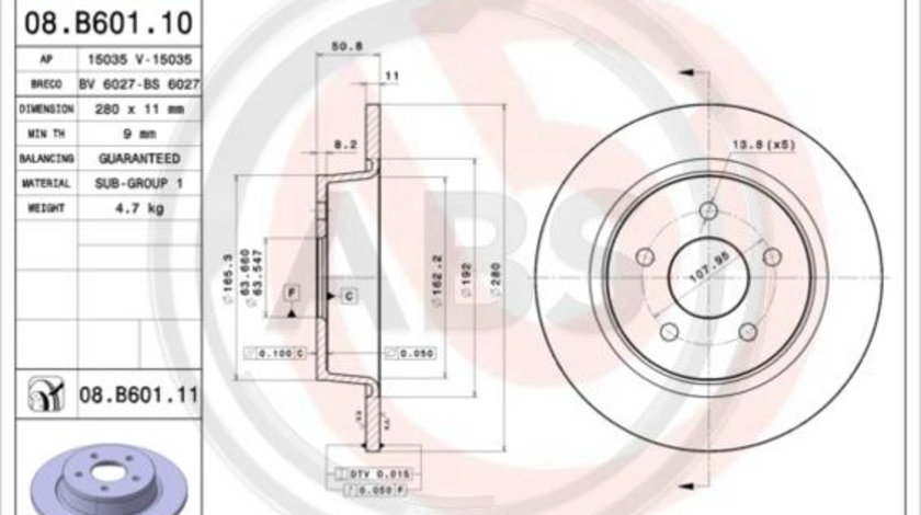 Disc frana puntea spate (08B60111 ABS) FORD,FORD (CHANGAN)