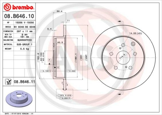 Disc frana puntea spate (08B64611 ABS) TOYOTA