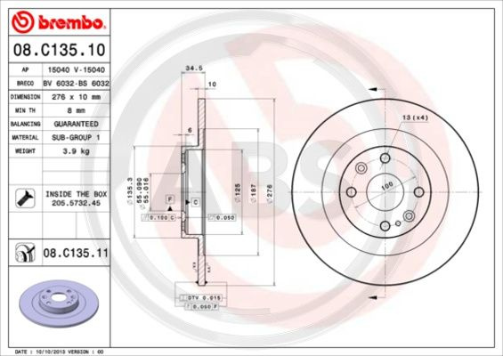 Disc frana puntea spate (08C13511 ABS) MAZDA