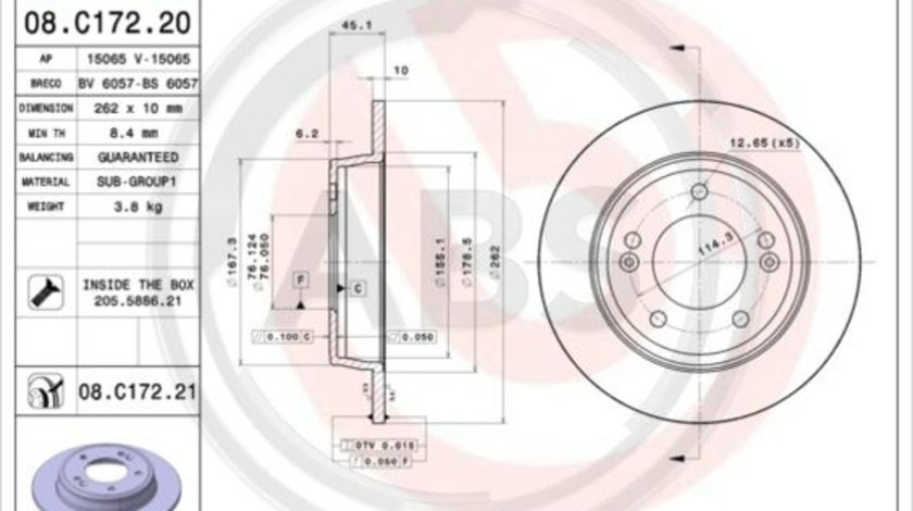 Disc frana puntea spate (08C17221 ABS) HYUNDAI,HYUNDAI (BEIJING),KIA