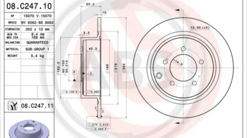 Disc frana puntea spate (08C24711 ABS) CHRYSLER,CHRYSLER (BBDC),Citroen,DODGE,JEEP,LANCIA,MITSUBISHI,MITSUBISHI (BBDC),MITSUBISHI (GAC),PEUGEOT