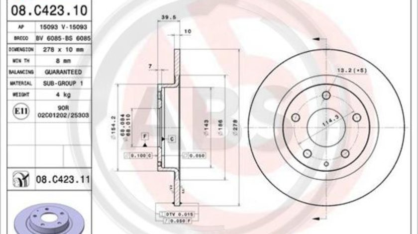 Disc frana puntea spate (08C42311 ABS) MAZDA,MAZDA (FAW)