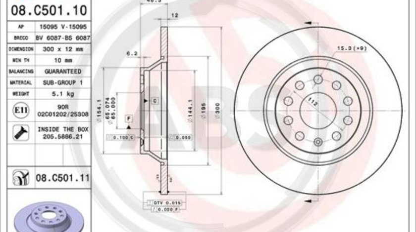 Disc frana puntea spate (08C50111 ABS) AUDI,AUDI (FAW),SEAT,SKODA,SKODA (SVW),VW,VW (FAW),VW (SVW)