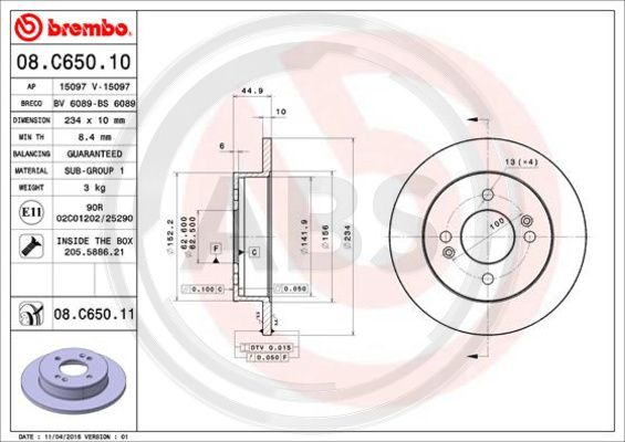 Disc frana puntea spate (08C65011 ABS) HYUNDAI