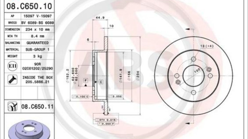 Disc frana puntea spate (08C65011 ABS) HYUNDAI