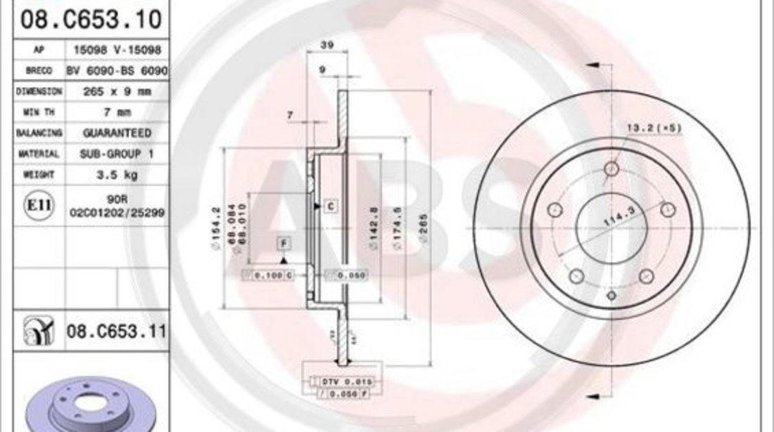 Disc frana puntea spate (08C65311 ABS) MAZDA