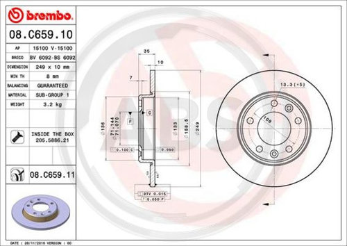 Disc frana puntea spate (08C65911 ABS) PEUGEOT,PEUGEOT (DF-PSA)