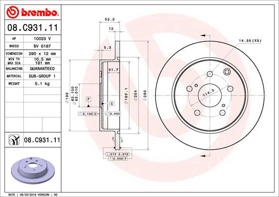 Disc frana puntea spate (08C93111 BREMBO) TOYOTA,TOYOTA (GAC)
