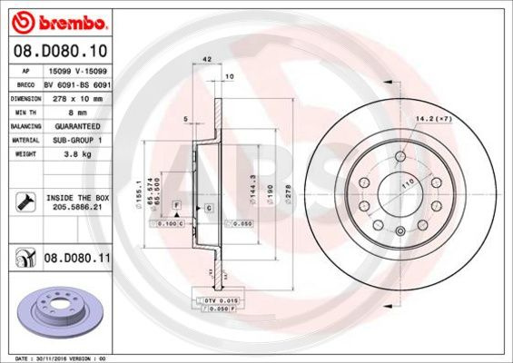 Disc frana puntea spate (08D08011 ABS) OPEL,VAUXHALL