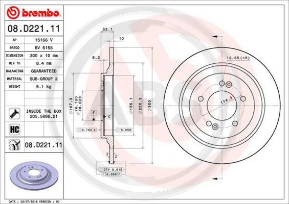 Disc frana puntea spate (08D22111 ABS) HYUNDAI,KIA