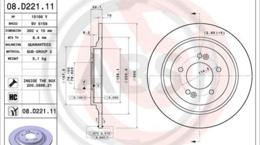 Disc frana puntea spate (08D22111 ABS) HYUNDAI,KIA