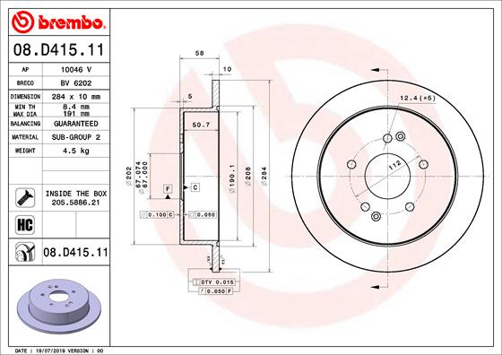 Disc frana puntea spate (08D41511 BREMBO) SSANGYONG