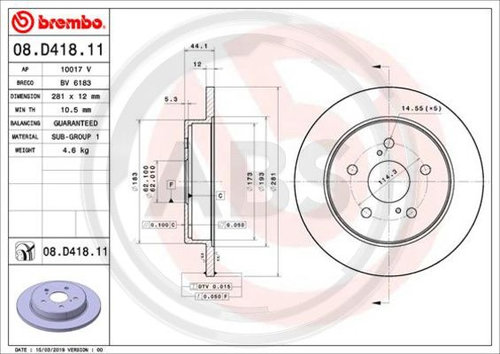Disc frana puntea spate (08D41811 ABS) LEXUS,TOYOTA