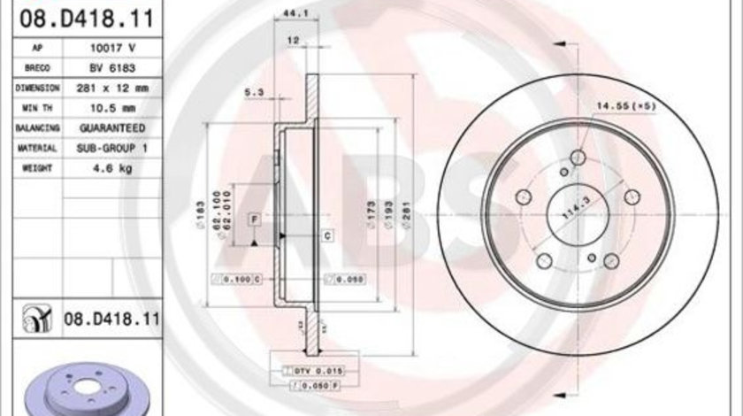 Disc frana puntea spate (08D41811 ABS) LEXUS,TOYOTA