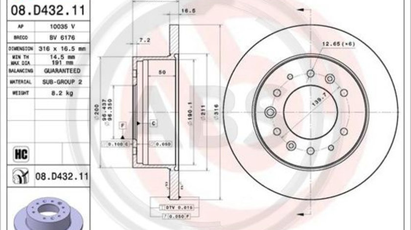 Disc frana puntea spate (08D43211 ABS) HYUNDAI