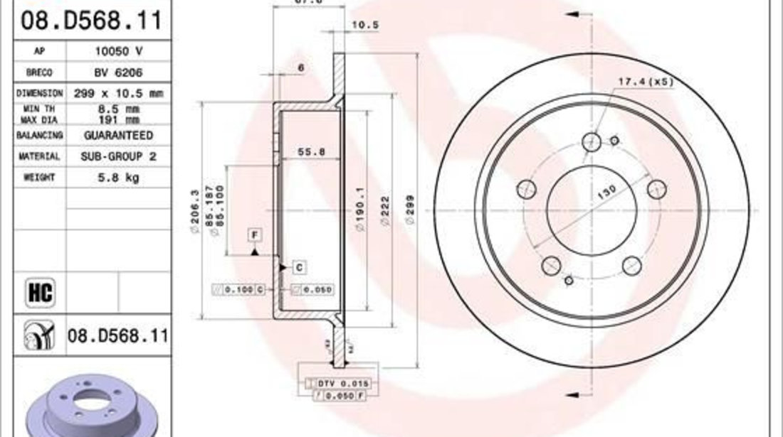 Disc frana puntea spate (08D56811 ABS) SSANGYONG