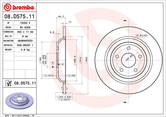 Disc frana puntea spate (08D57511 BREMBO) FORD
