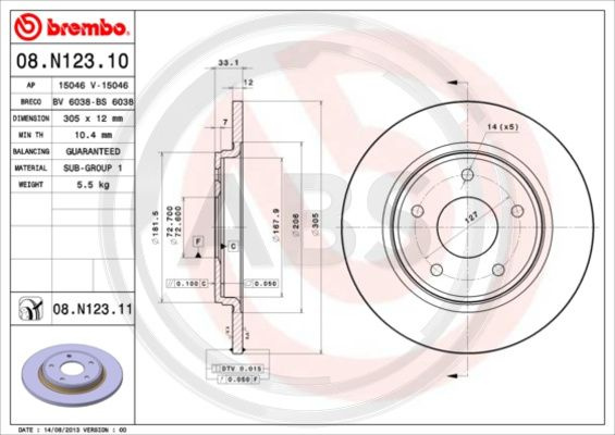 Disc frana puntea spate (08N12311 ABS) CHRYSLER,DODGE,FIAT,VW