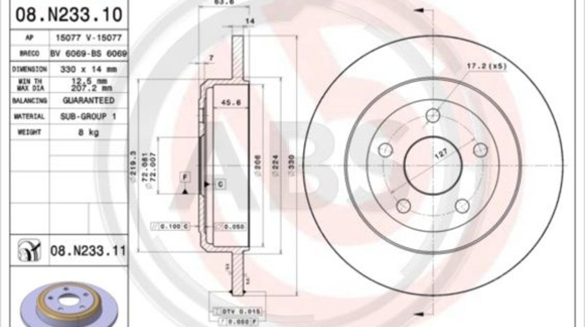 Disc frana puntea spate (08N23311 ABS) DODGE,JEEP