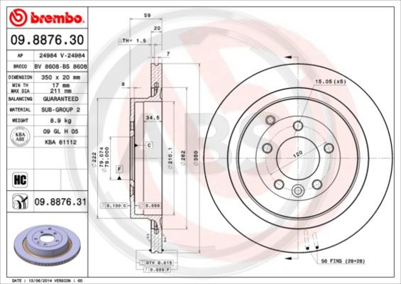 Disc frana puntea spate (09887631 ABS) LAND ROVER