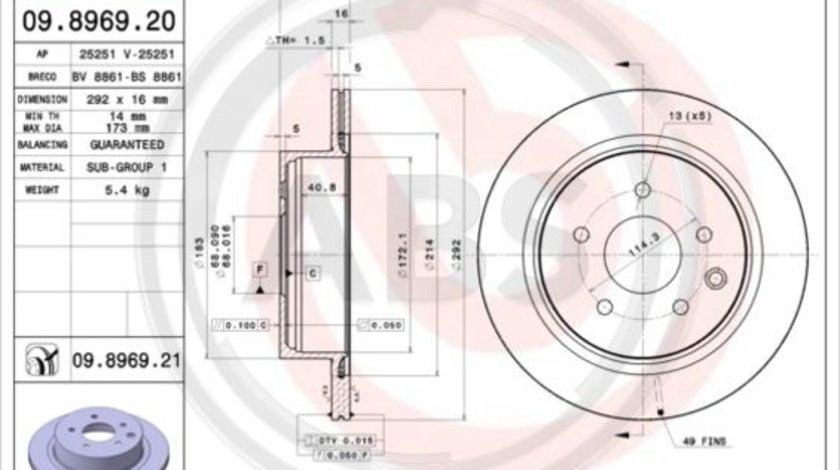 Disc frana puntea spate (09896921 ABS) INFINITI,NISSAN,NISSAN (DFAC),RENAULT,RENAULT (DFAC)