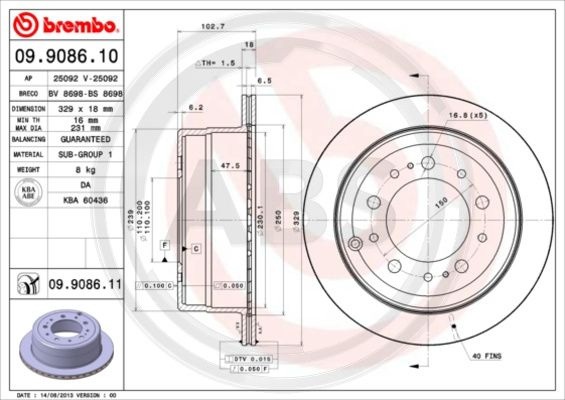 Disc frana puntea spate (09908611 ABS) TOYOTA,TOYOTA (FAW)