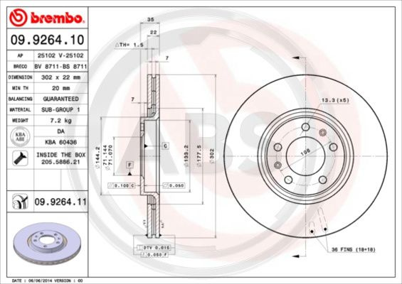 Disc frana puntea spate (09926411 ABS) Citroen