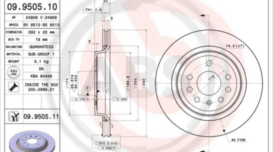 Disc frana puntea spate (09950511 ABS) CADILLAC,CHEVROLET,FIAT,OPEL,SAAB,VAUXHALL