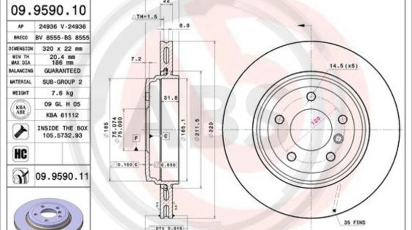 Disc frana puntea spate (09959011 ABS) BMW