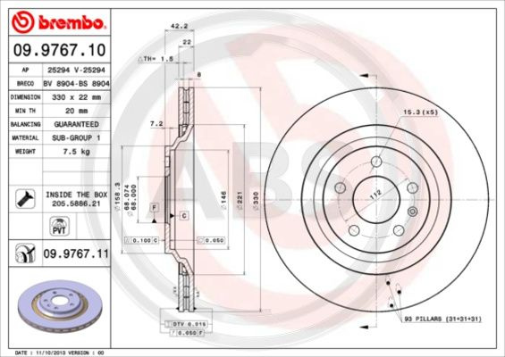Disc frana puntea spate (09976711 ABS) AUDI
