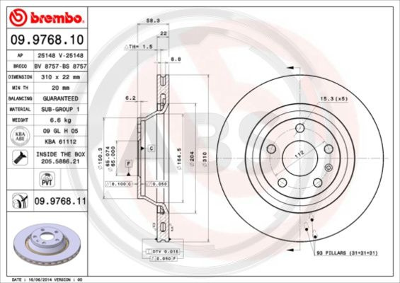 Disc frana puntea spate (09976811 ABS) AUDI
