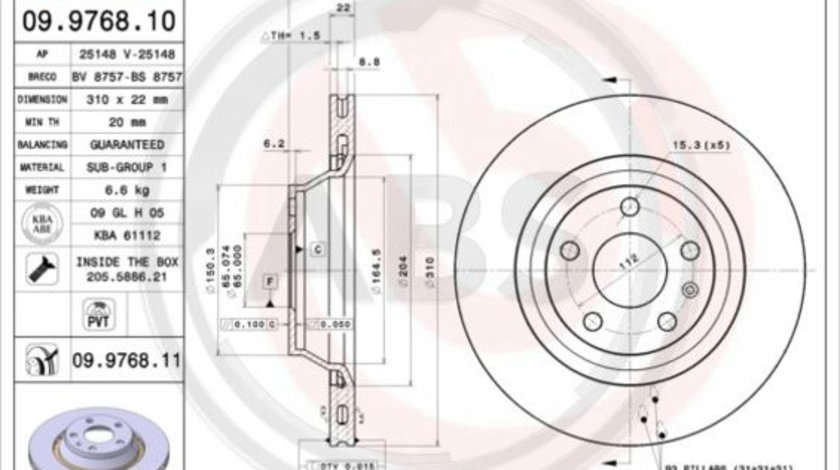 Disc frana puntea spate (09976811 ABS) AUDI