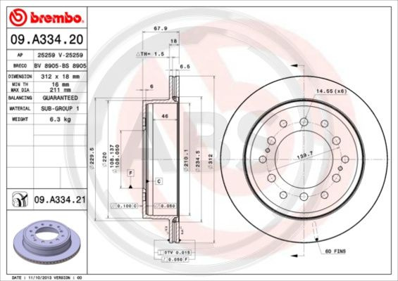 Disc frana puntea spate (09A33421 ABS) LEXUS,TOYOTA,TOYOTA (FAW)