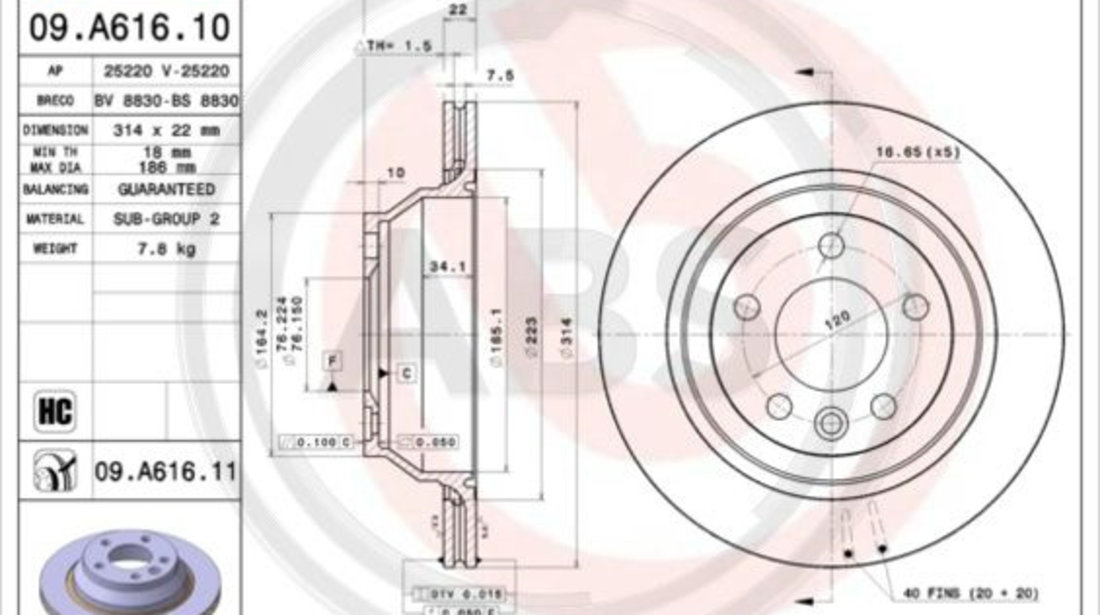 Disc frana puntea spate (09A61611 ABS) VW