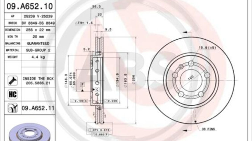 Disc frana puntea spate (09A65211 ABS) AUDI,SEAT,SKODA,VW