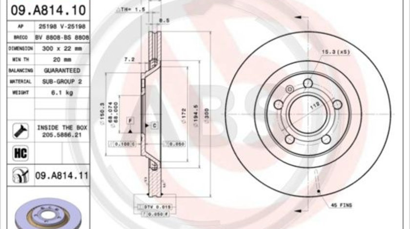 Disc frana puntea spate (09A81411 ABS) AUDI