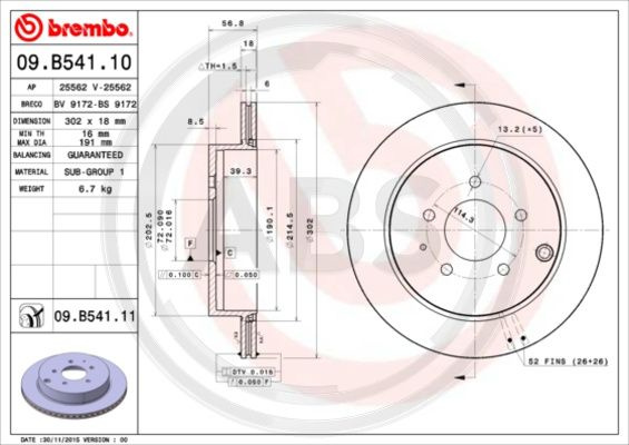 Disc frana puntea spate (09B54111 ABS) FORD USA,LINCOLN,MAZDA,MAZDA (FAW)
